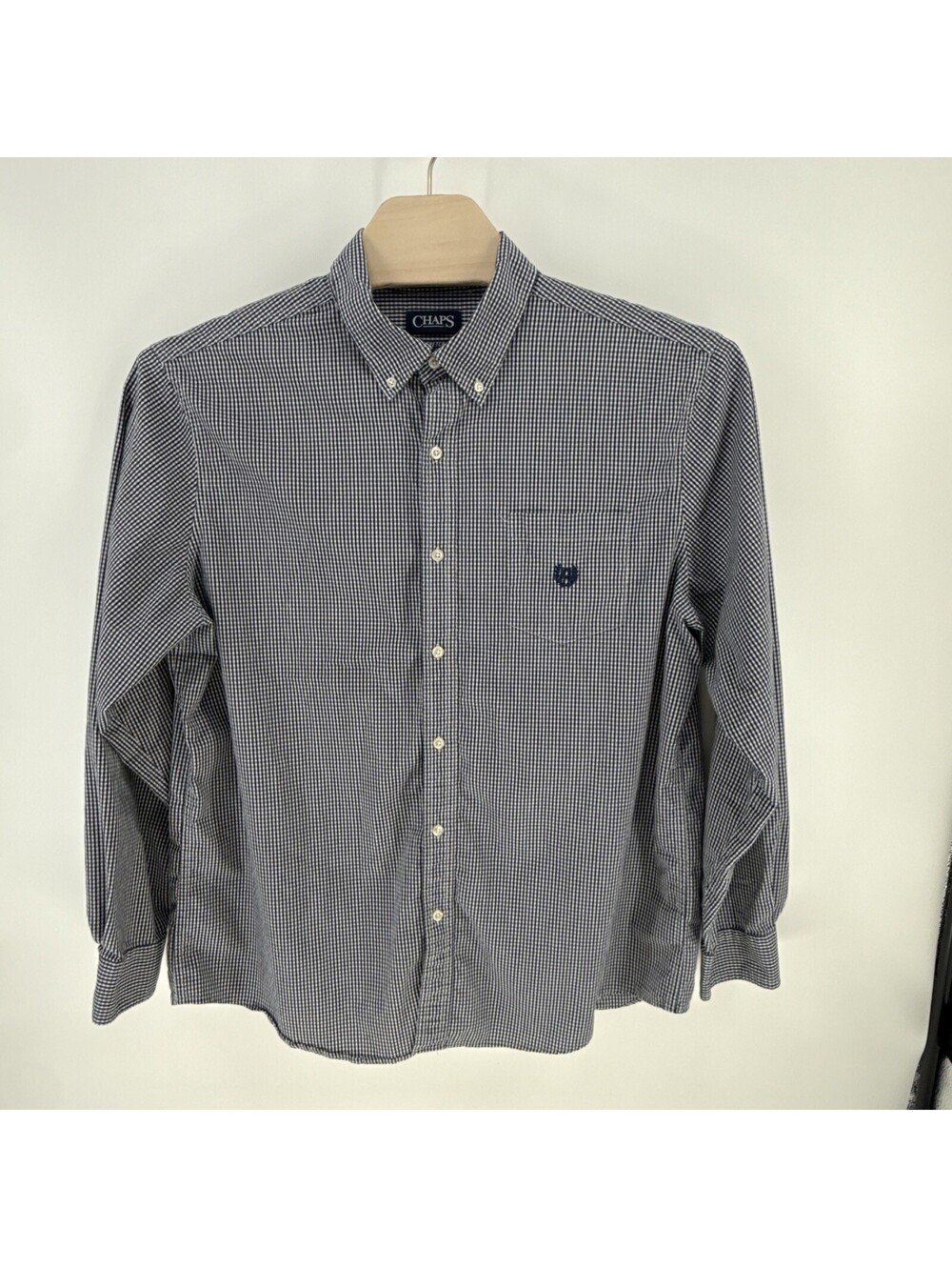 Chaps Men's 2XL Blue/White Check Button-Down Long Sleeve Stretch Easy Care